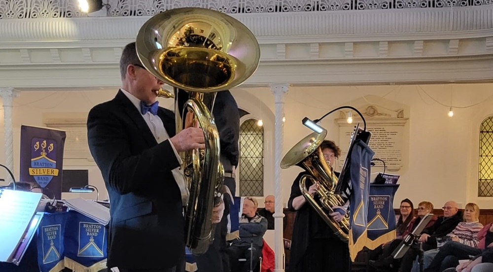 Bass players at a concert